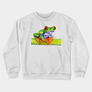 Red-eyed tree frog - ink and watercolour painting Crewneck Sweatshirt